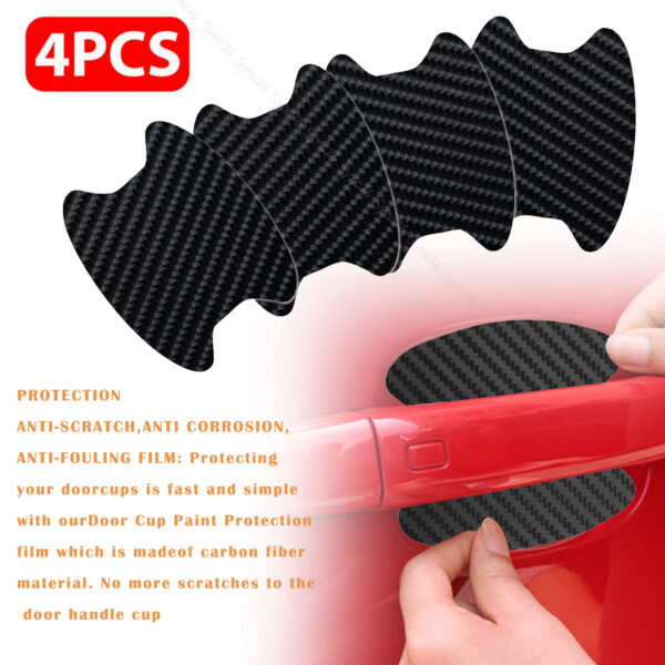 4x Car Accessories Door Handle Protector Film Anti-Scratch Stickers Carbon Fiber