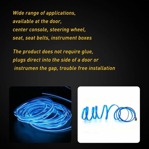 2m Blue LED Car Interior Decorative Atmosphere Wire Strip Light Accessories US - Image 9