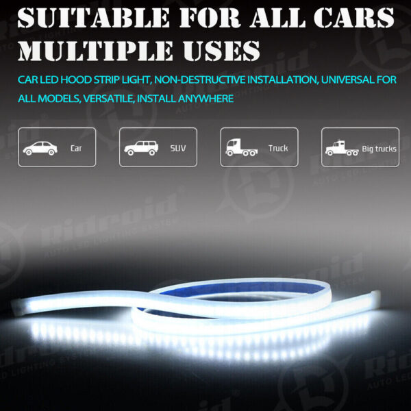 White 180cm Flexible Car Hood Day Running LED Light Strip Accessories Decor Lamp - Image 13