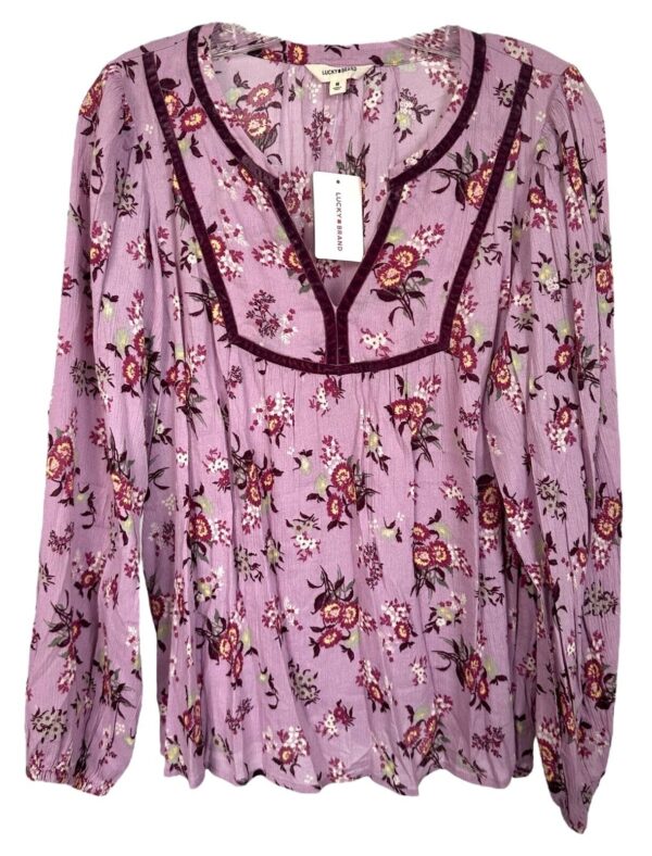 Lucky Brand Women's Boho Blouse Top Long Sleeve Size M Pink Floral