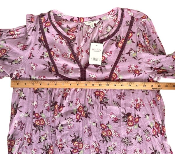 Lucky Brand Women's Boho Blouse Top Long Sleeve Size M Pink Floral - Image 7