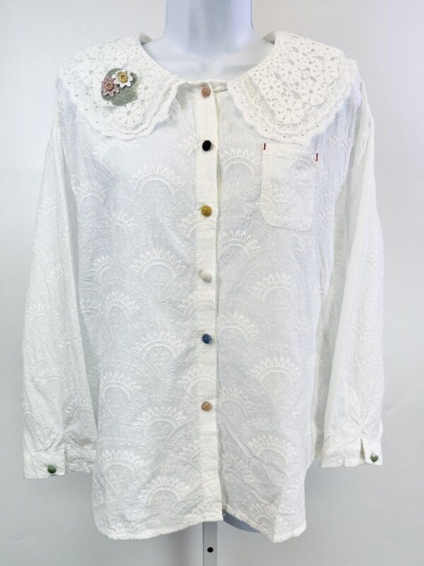 Women’s Mori Lolita Full Embroidery Lace Collar Cotton Shirt Blouse White US OS - Image 7