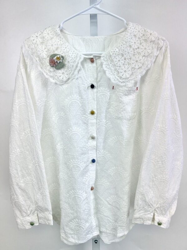 Women’s Mori Lolita Full Embroidery Lace Collar Cotton Shirt Blouse White US OS - Image 15