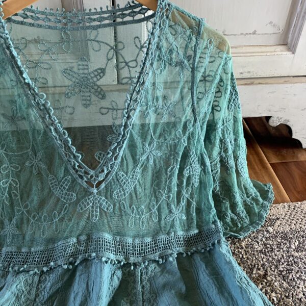 M New Teal Lace Crochet Boho Folk Tunic Blouse Top CoverUp Womens Size MEDIUM OS - Image 4