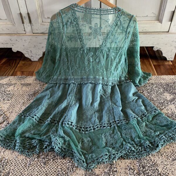 M New Teal Lace Crochet Boho Folk Tunic Blouse Top CoverUp Womens Size MEDIUM OS - Image 5