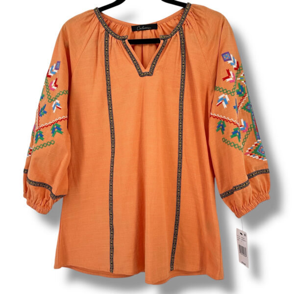 Calessa Southwest Boho Embroidered Tunic Top Shirt Womens Sz Medium Orange