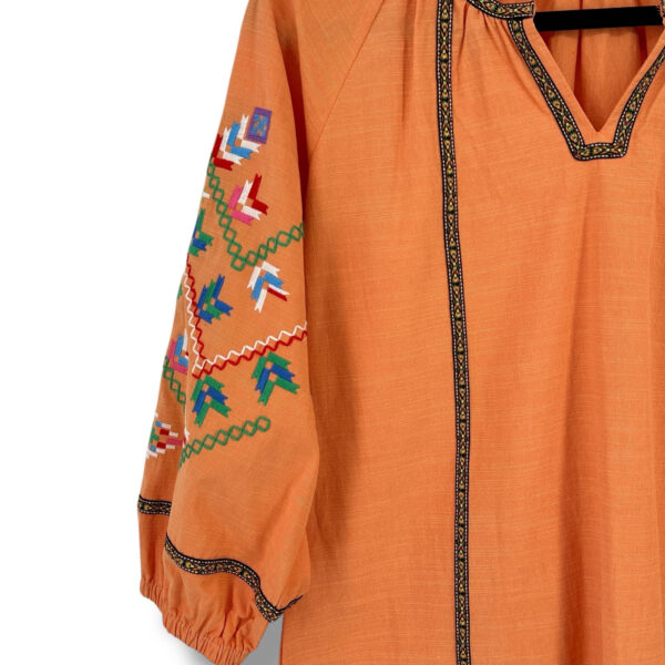 Calessa Southwest Boho Embroidered Tunic Top Shirt Womens Sz Medium Orange - Image 2