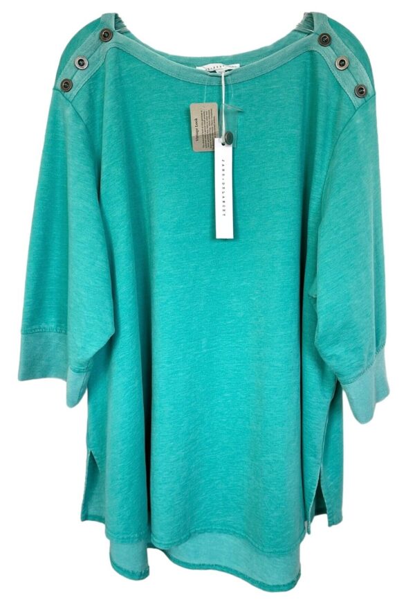 Jane and Delancey Women's Blouse Top Vintage Look 3/4 Sleeve Plus Size 1X Teal