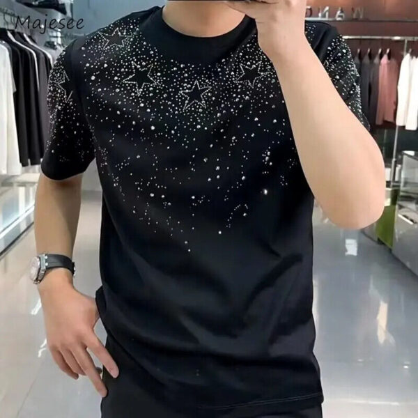 New Men Luxury Diamond Star Rhinestones Fashion Black White T-Shirt High Quality  | eBay