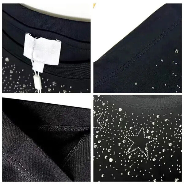 New Men Luxury Diamond Star Rhinestones Fashion Black White T-Shirt High Quality  | eBay - Image 3