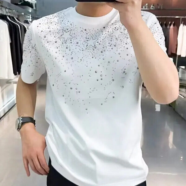 New Men Luxury Diamond Star Rhinestones Fashion Black White T-Shirt High Quality  | eBay - Image 4