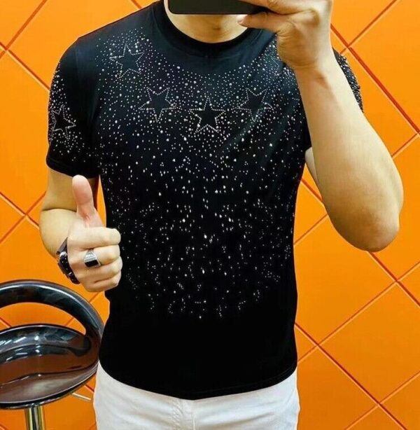 New Men Luxury Diamond Star Rhinestones Fashion Black White T-Shirt High Quality  | eBay - Image 5