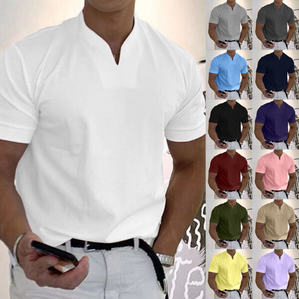 Mens Grandad Henley Shirts Tops Plain V Neck Short Sleeve Casual T-Shirt Tee  | eBay