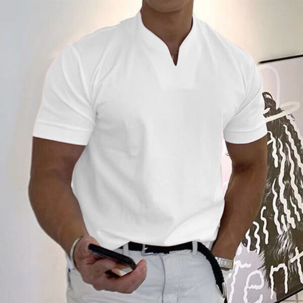 Mens Grandad Henley Shirts Tops Plain V Neck Short Sleeve Casual T-Shirt Tee  | eBay - Image 4