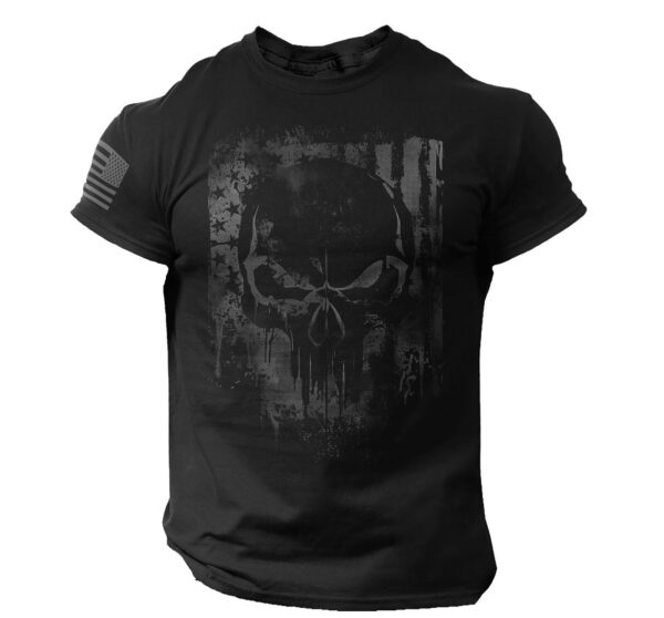 Men's Black Tactical Skull T-Shirt - Distressed American Flag Design, Patriotic  | eBay