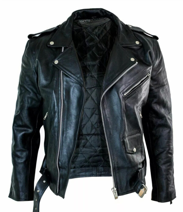 Men's Motorcycle Leather jacket Genuine Buffalo Skin Brando Style Black Biker  | eBay