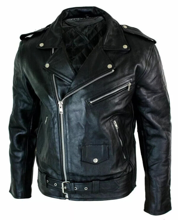 Men's Motorcycle Leather jacket Genuine Buffalo Skin Brando Style Black Biker  | eBay - Image 2