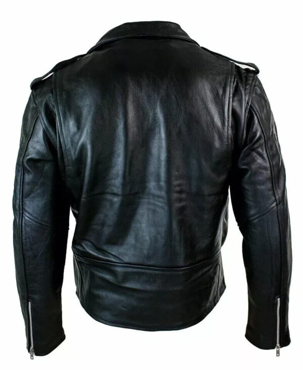 Men's Motorcycle Leather jacket Genuine Buffalo Skin Brando Style Black Biker  | eBay - Image 3