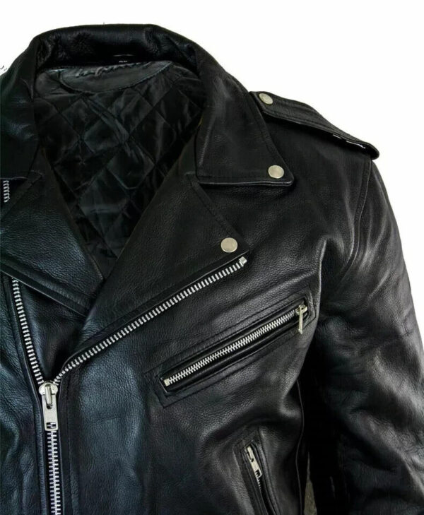 Men's Motorcycle Leather jacket Genuine Buffalo Skin Brando Style Black Biker  | eBay - Image 4