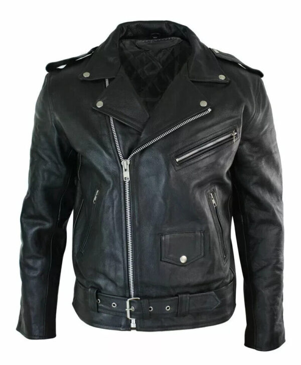 Men's Motorcycle Leather jacket Genuine Buffalo Skin Brando Style Black Biker  | eBay - Image 5