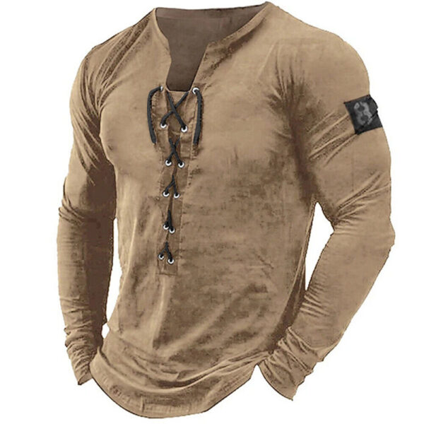 Mens Lace Up Long Sleeve T Shirt Tee Grandad Gym Fitness Muscle Fit Shirts Tops  | eBay - Image 5