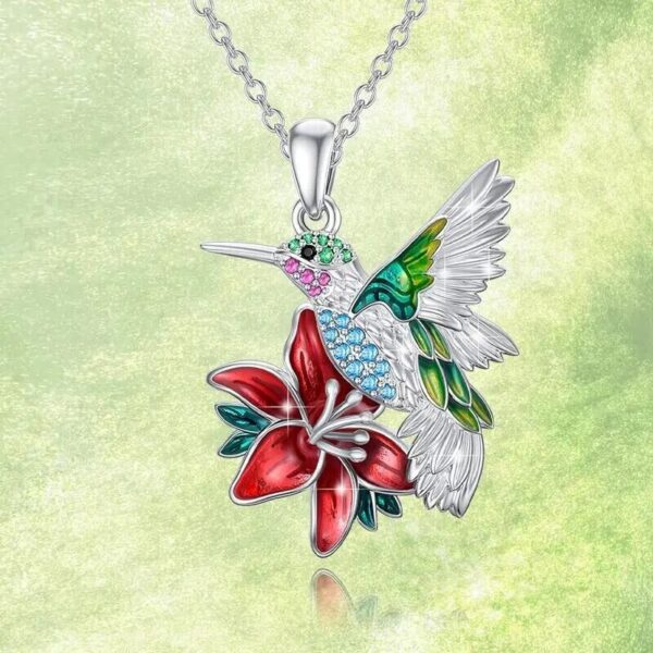 Fashion Women Delicate Hummingbird Red Flower Pendant Necklace Girl New Unique