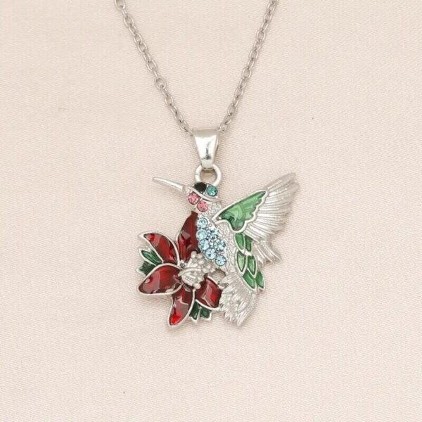 Fashion Women Delicate Hummingbird Red Flower Pendant Necklace Girl New Unique - Image 3