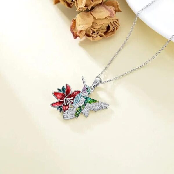 Fashion Women Delicate Hummingbird Red Flower Pendant Necklace Girl New Unique - Image 5