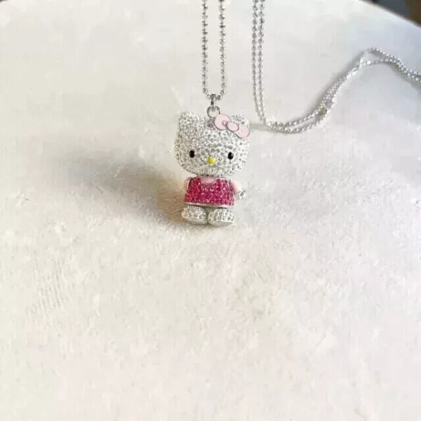 2Ct Round Cut Simulated Pink Sapphire Hello Kitty Pendant 14K White Gold Plated