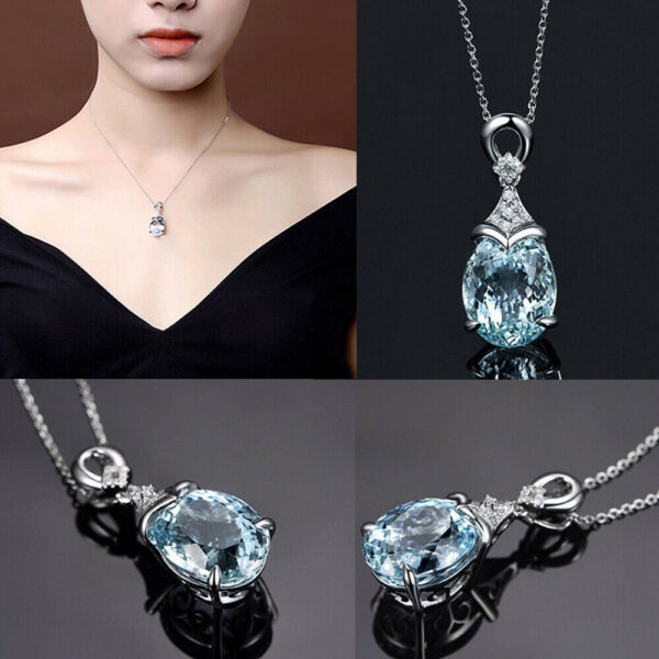 Women 925 Silver Aquamarine Gemstone Pendant Necklace Valentine's Day Gift HOT - Image 3