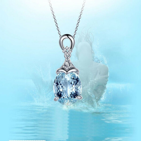 Women 925 Silver Aquamarine Gemstone Pendant Necklace Valentine's Day Gift HOT - Image 7