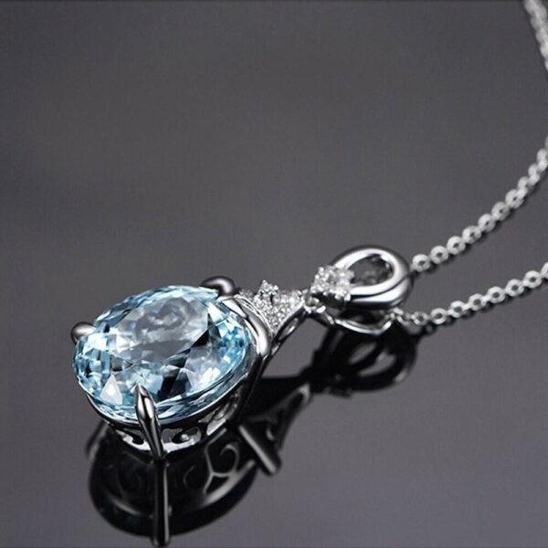 Women 925 Silver Aquamarine Gemstone Pendant Necklace Valentine's Day Gift HOT - Image 10