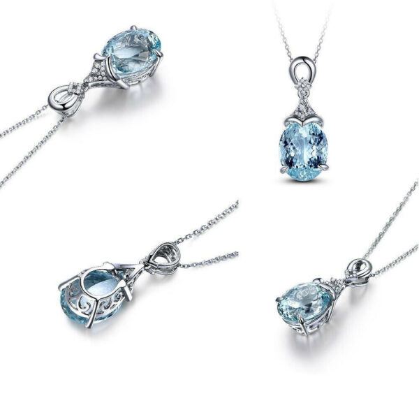 Women 925 Silver Aquamarine Gemstone Pendant Necklace Valentine's Day Gift HOT - Image 12