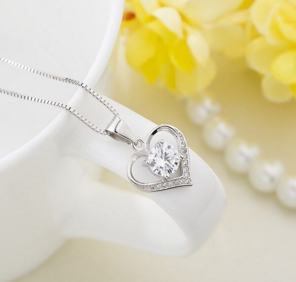 925 Sterling Silver Love Heart Cubic Zirconia CZ Pendant Necklace 18" Gift Box - Image 5