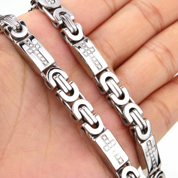 Men Women Silver Stainless Steel Byzantine Chain Necklace Bracelet Jewelry Set - Image 2