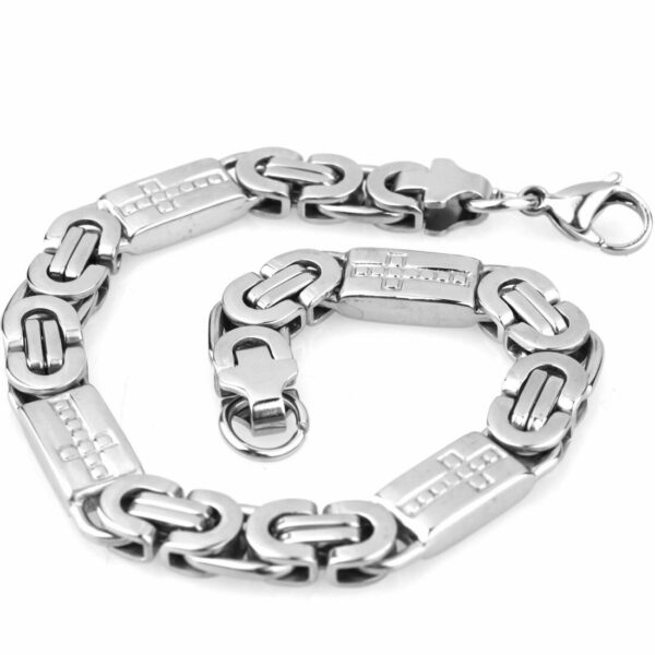 Men Women Silver Stainless Steel Byzantine Chain Necklace Bracelet Jewelry Set - Image 3