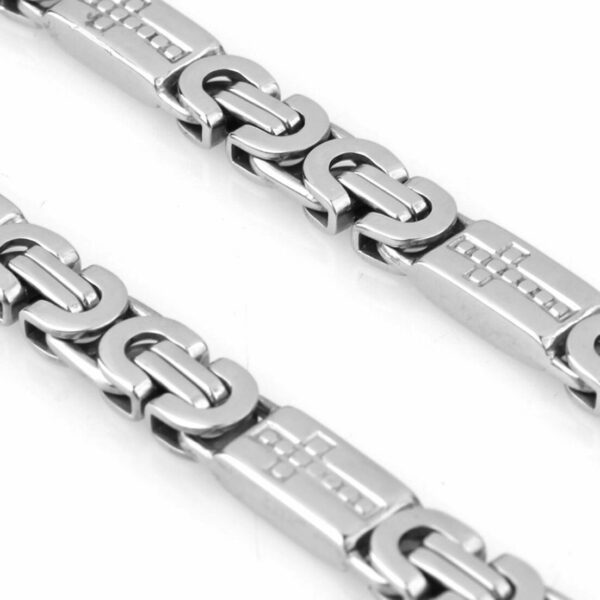 Men Women Silver Stainless Steel Byzantine Chain Necklace Bracelet Jewelry Set - Image 4