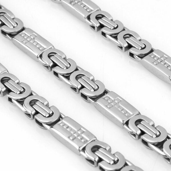 Men Women Silver Stainless Steel Byzantine Chain Necklace Bracelet Jewelry Set - Image 5