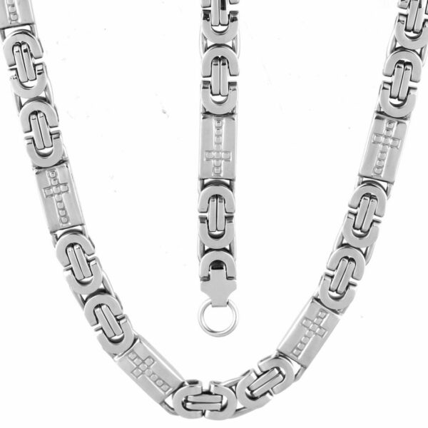 Men Women Silver Stainless Steel Byzantine Chain Necklace Bracelet Jewelry Set - Image 7