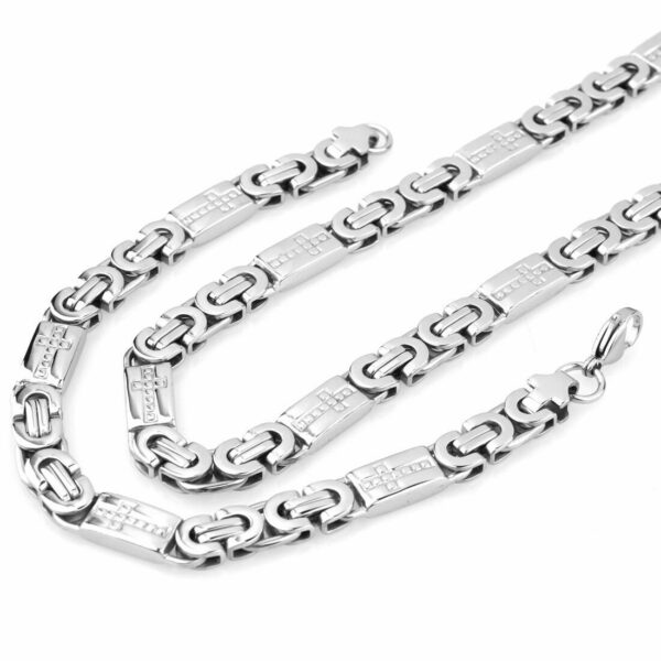 Men Women Silver Stainless Steel Byzantine Chain Necklace Bracelet Jewelry Set - Image 9