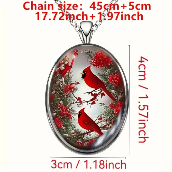 Northern Cardinal Oval Jewelry Vintage Silvery Bird Nature Pendant Necklace - Image 5